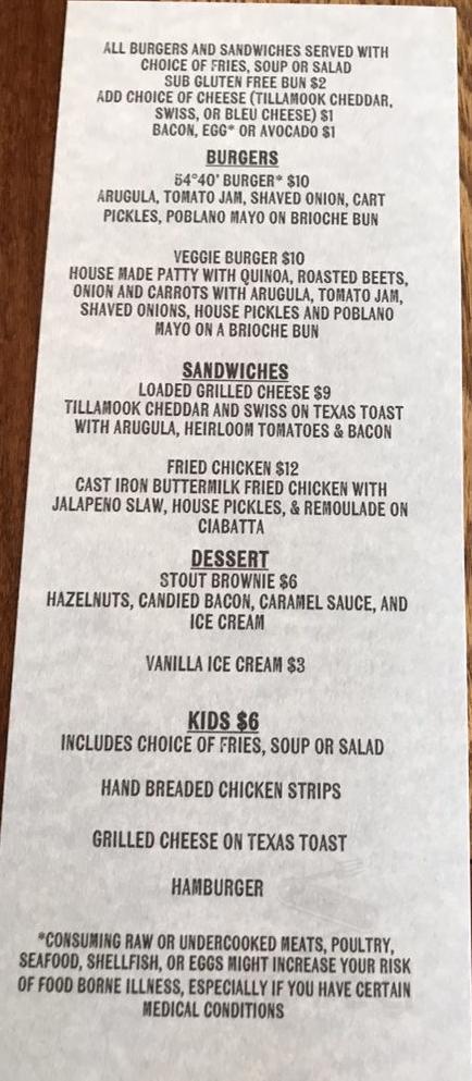 54°40′ BEER menu in Washougal, Washington