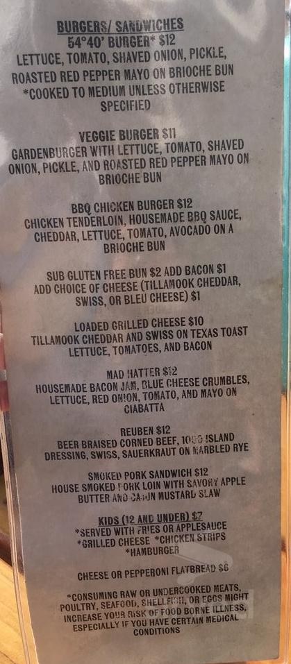 54°40′ BEER menu in Washougal, Washington