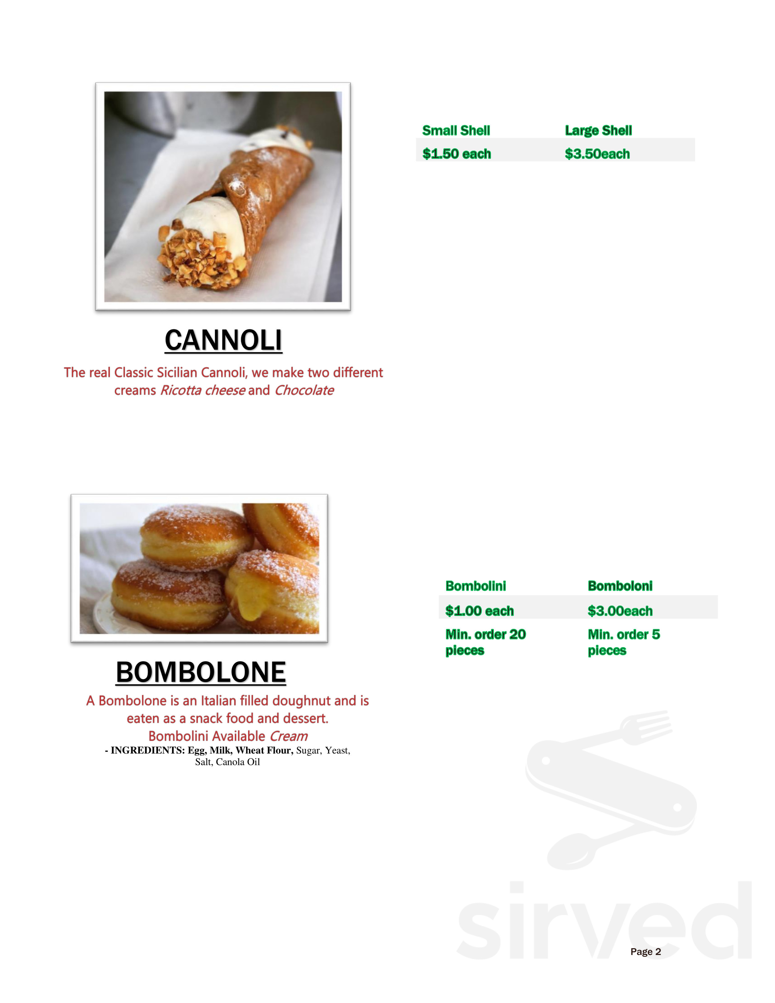Dolce Sicilia Cafe dessert menu in San Jose, California