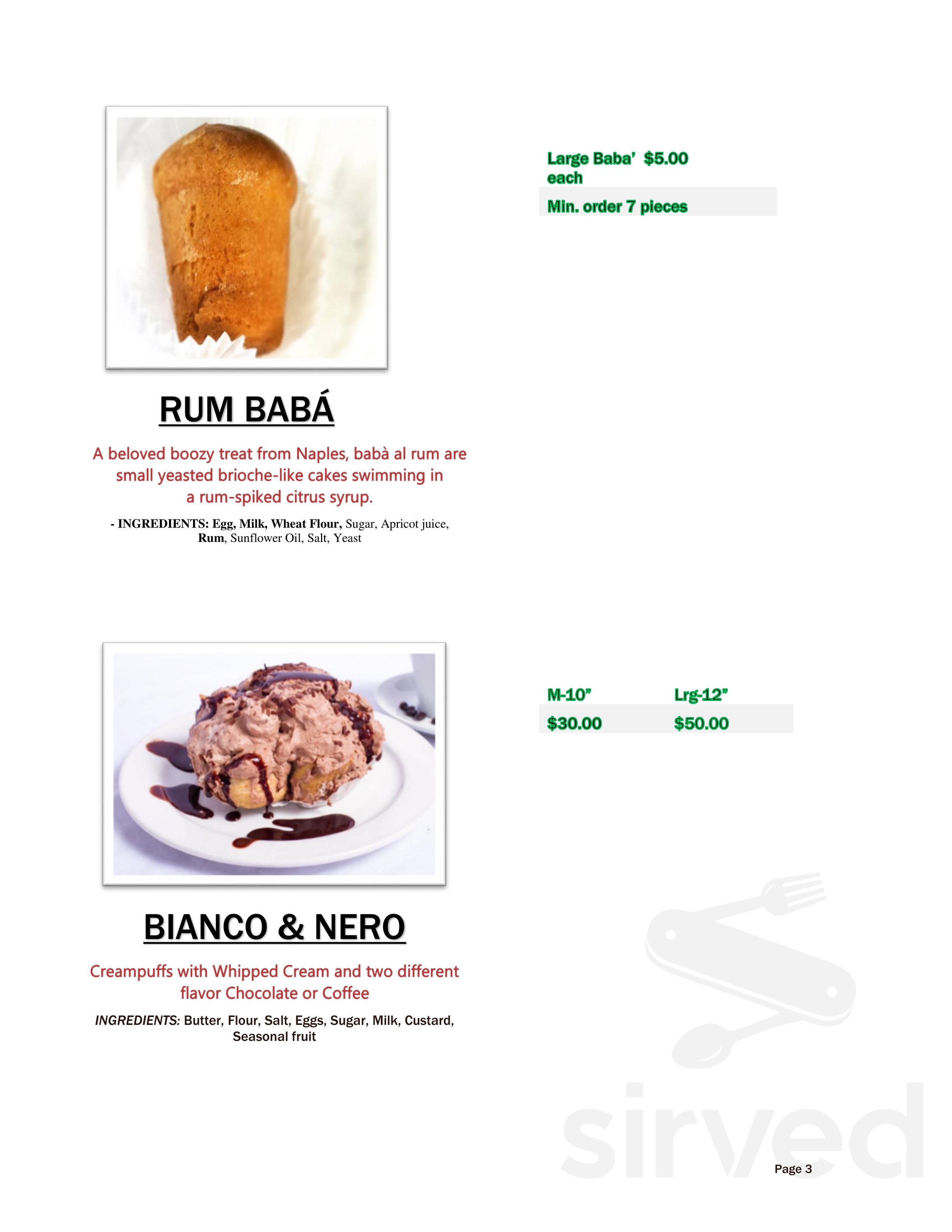 Dolce Sicilia Cafe dessert menu in San Jose, California
