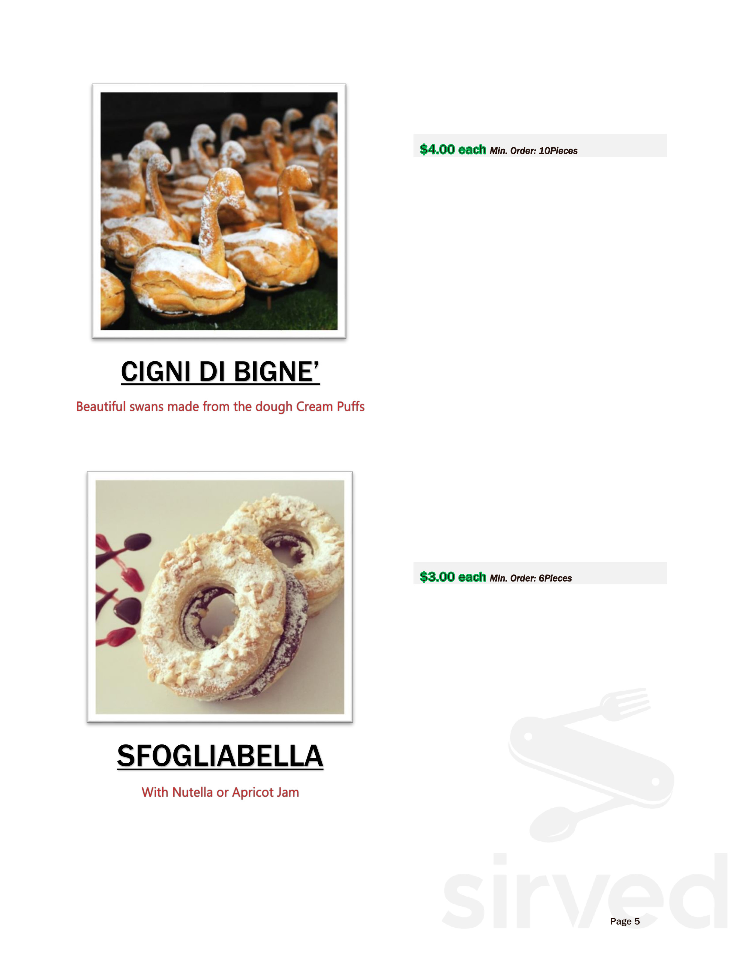 Dolce Sicilia Cafe dessert menu in San Jose, California