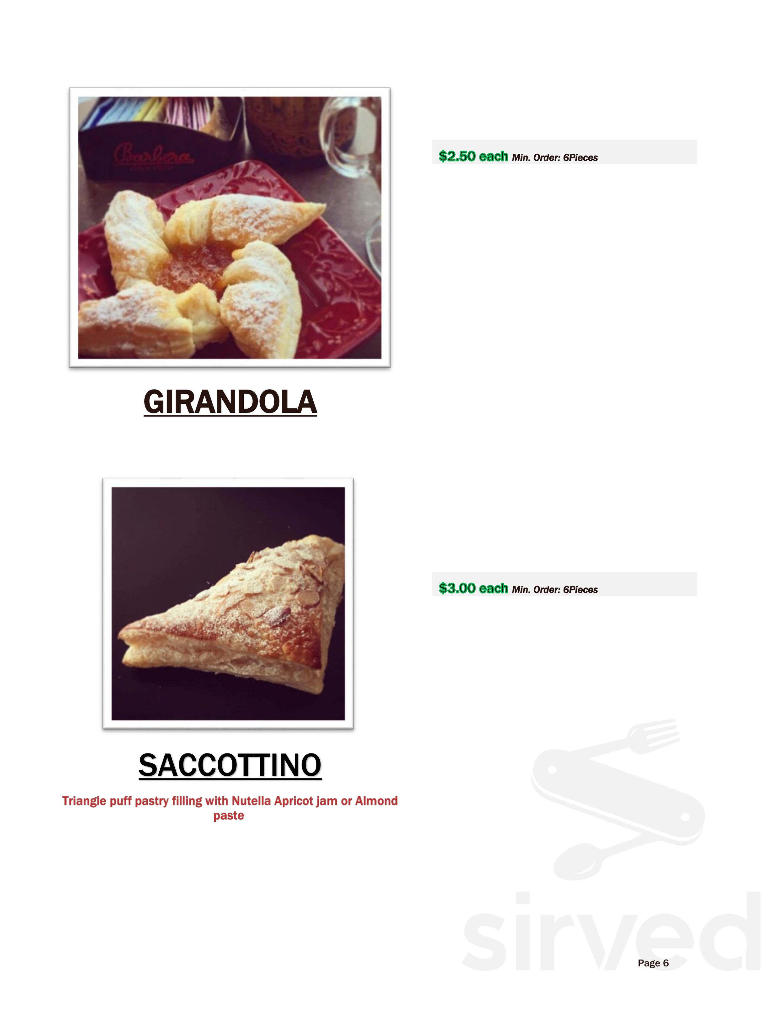 Dolce Sicilia Cafe dessert menu in San Jose, California