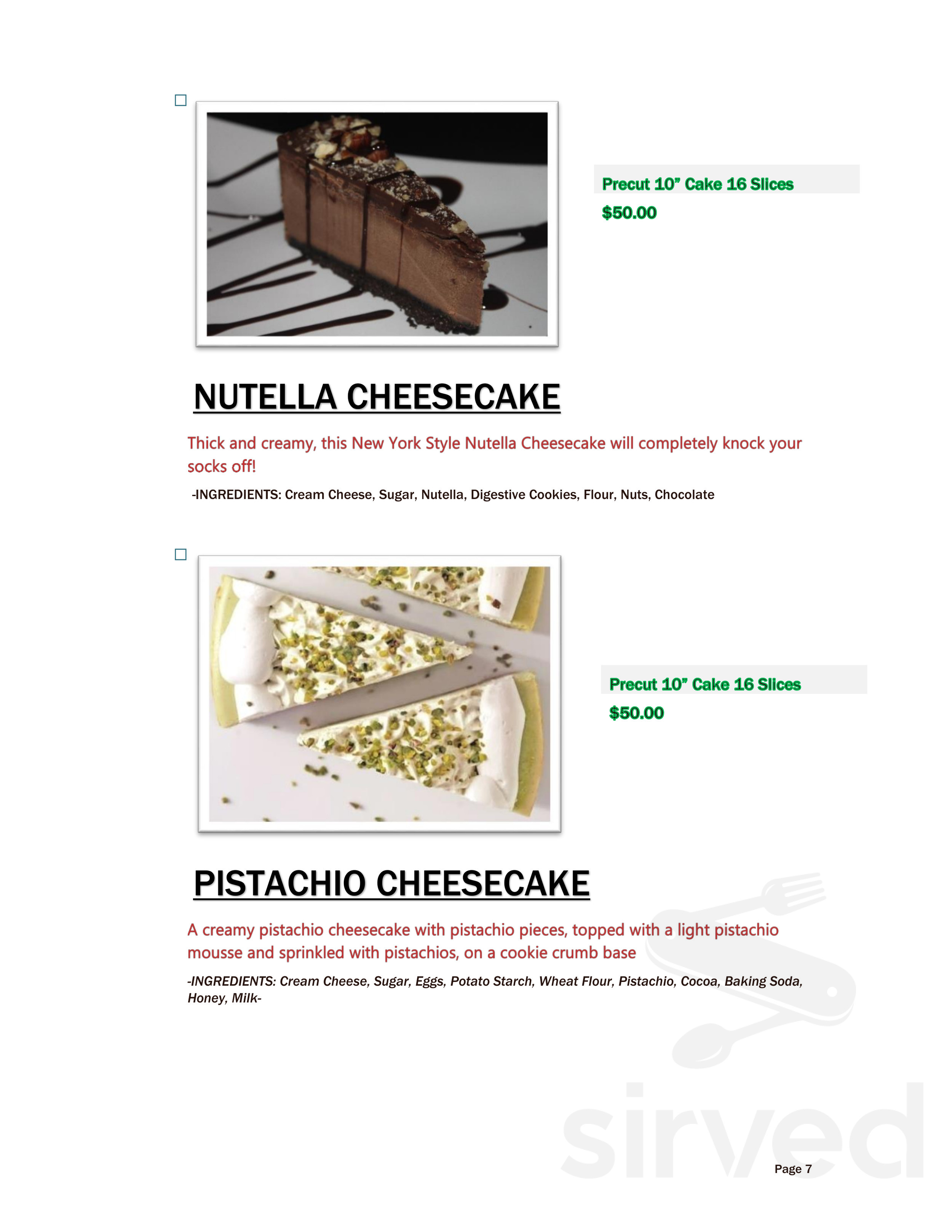 Dolce Sicilia Cafe dessert menu in San Jose, California