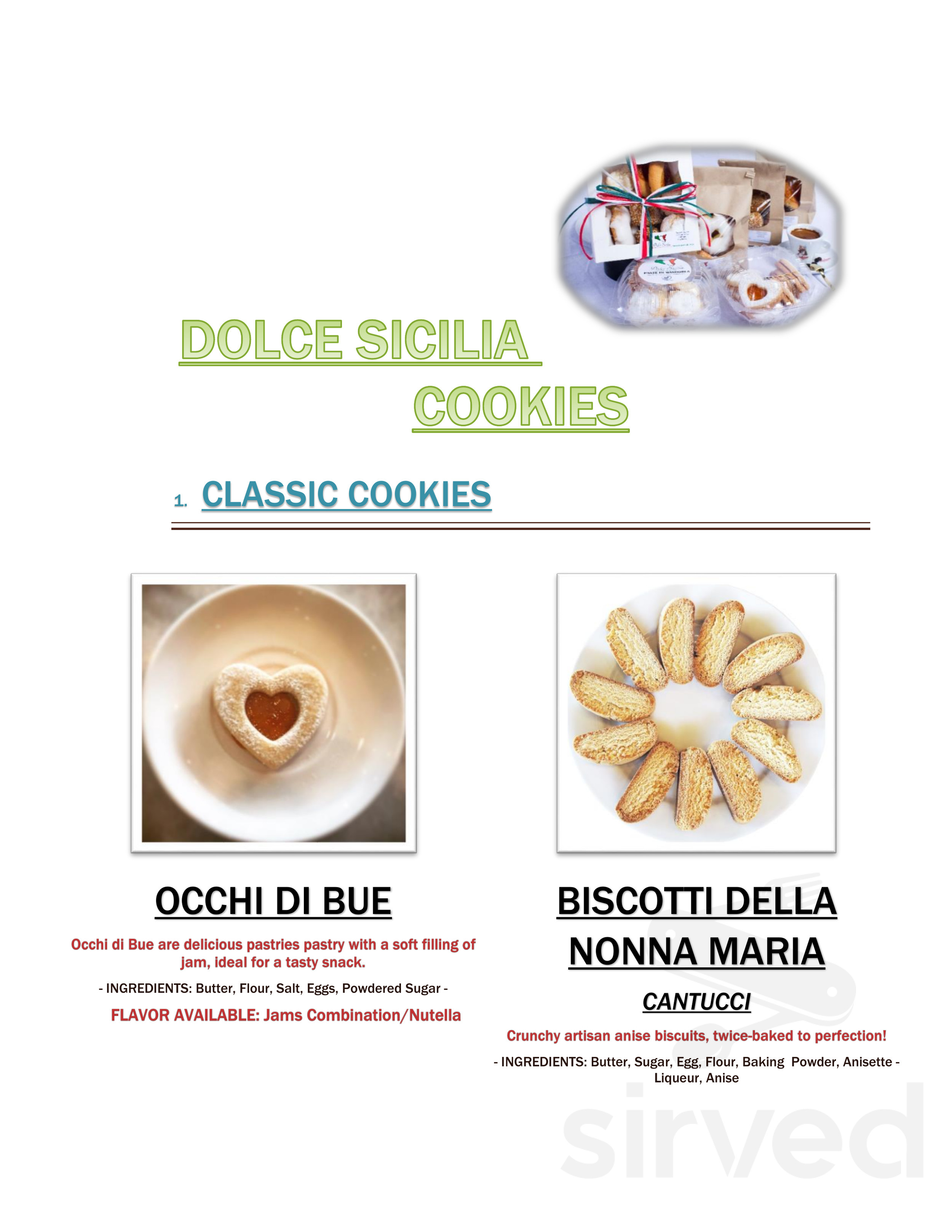 Dolce Sicilia Cafe dessert menu in San Jose, California