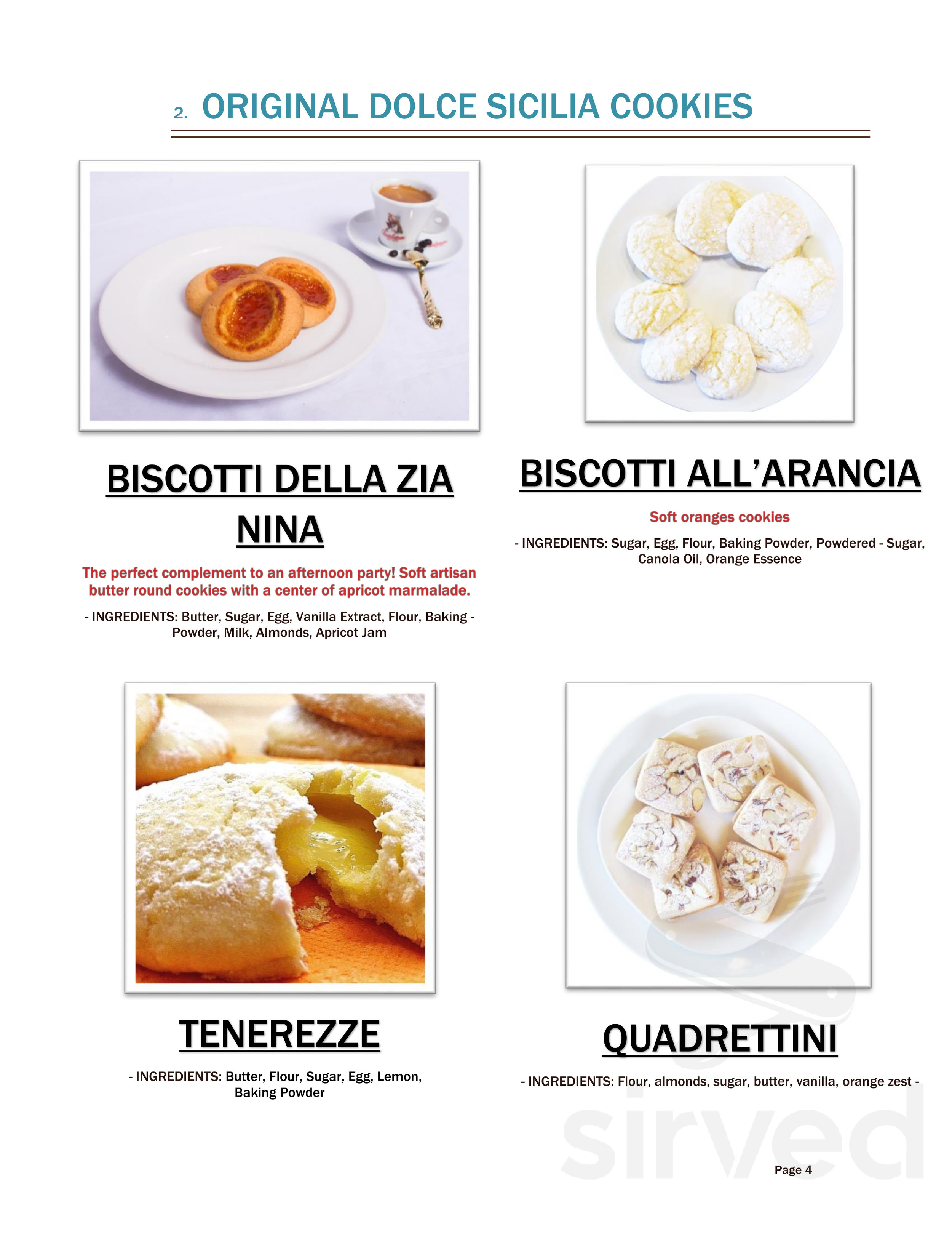Dolce Sicilia Cafe dessert menu in San Jose, California