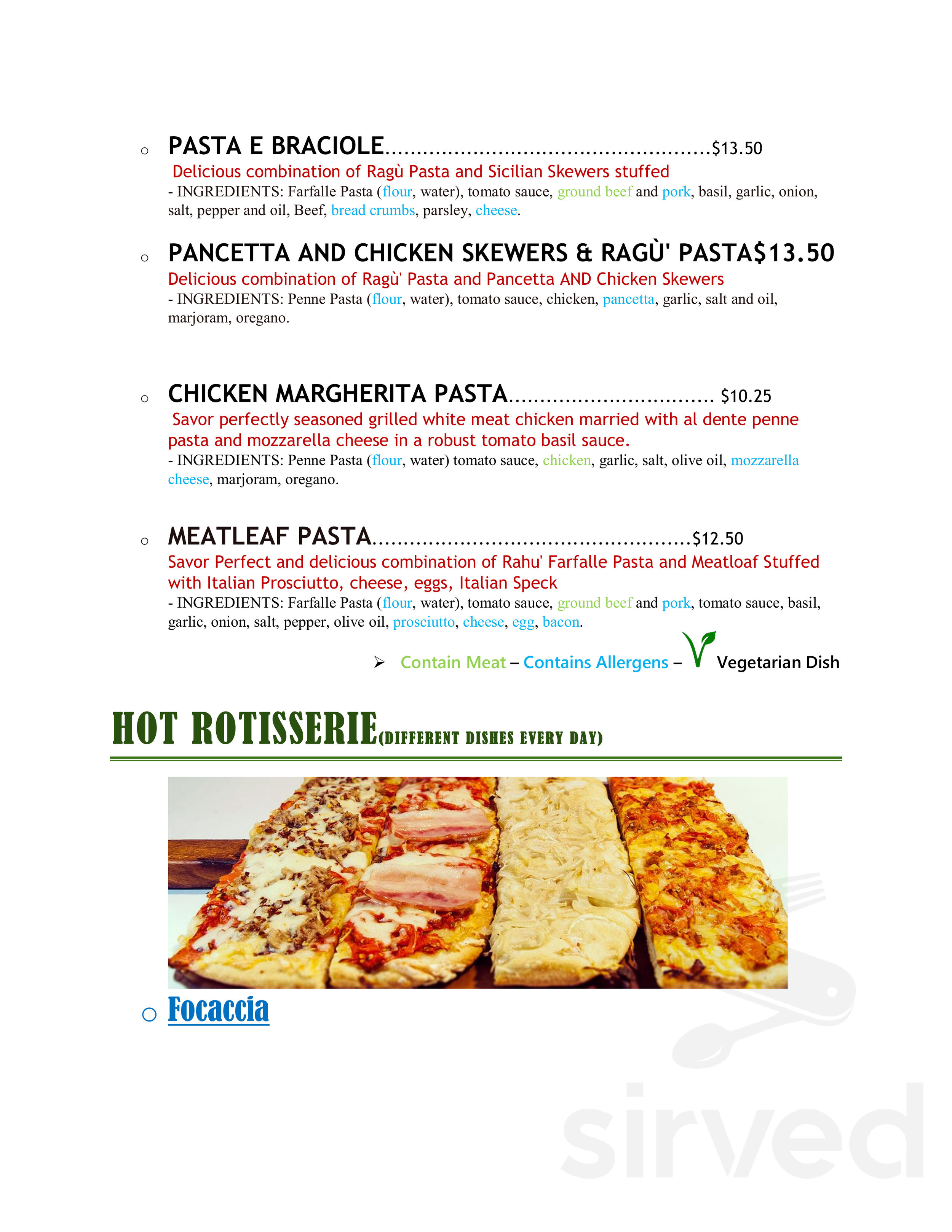 Dolce Sicilia Cafe menu in San Jose, California