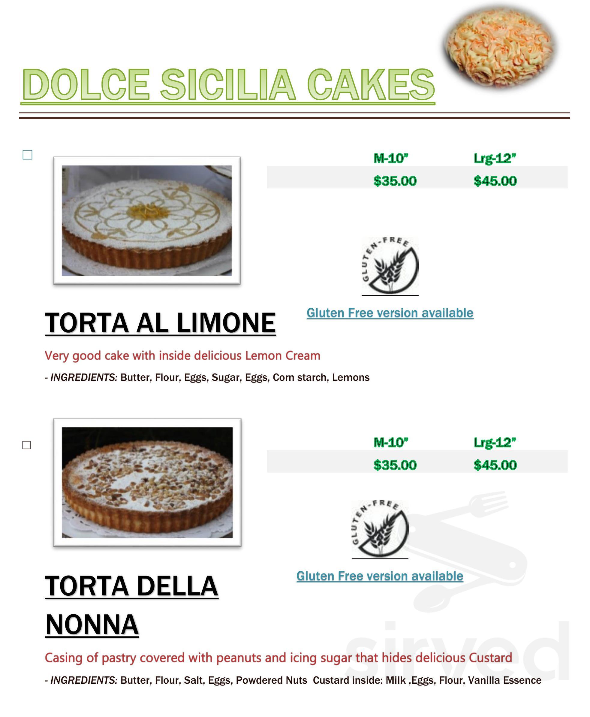 Dolce Sicilia Cafe dessert menu in San Jose, California