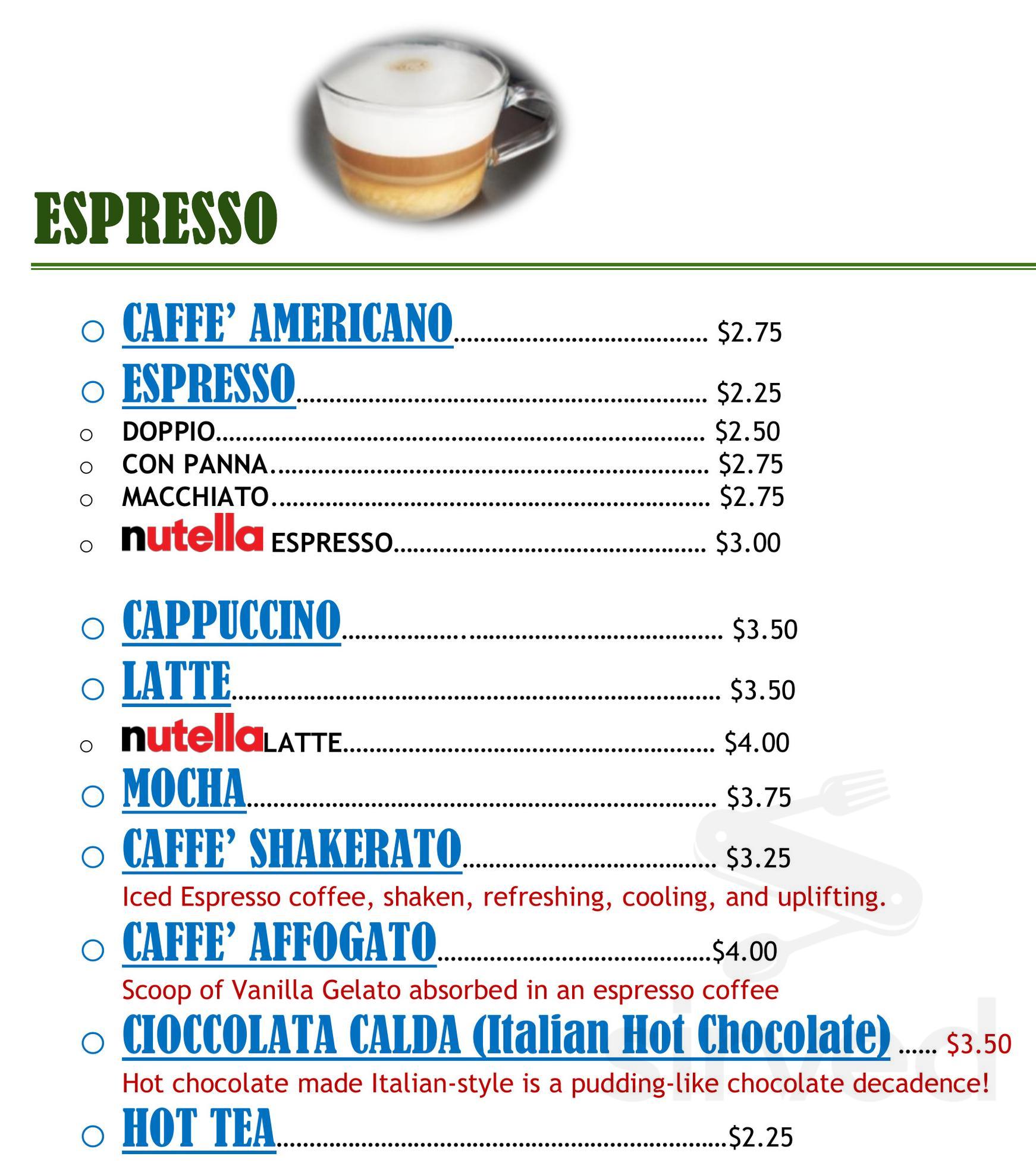 Dolce Sicilia Cafe drink menu in San Jose, California