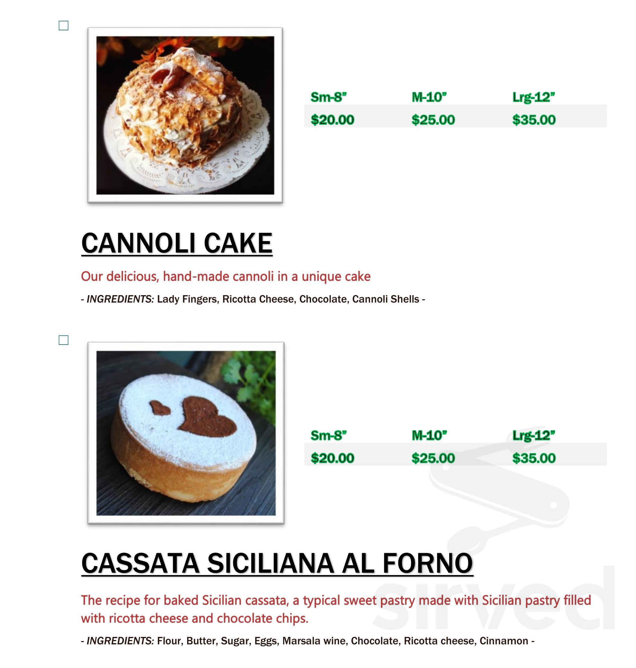 Dolce Sicilia Cafe dessert menu in San Jose, California