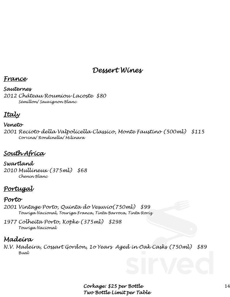Old Vine Kitchen & Bar menu in Costa Mesa, California, USA
