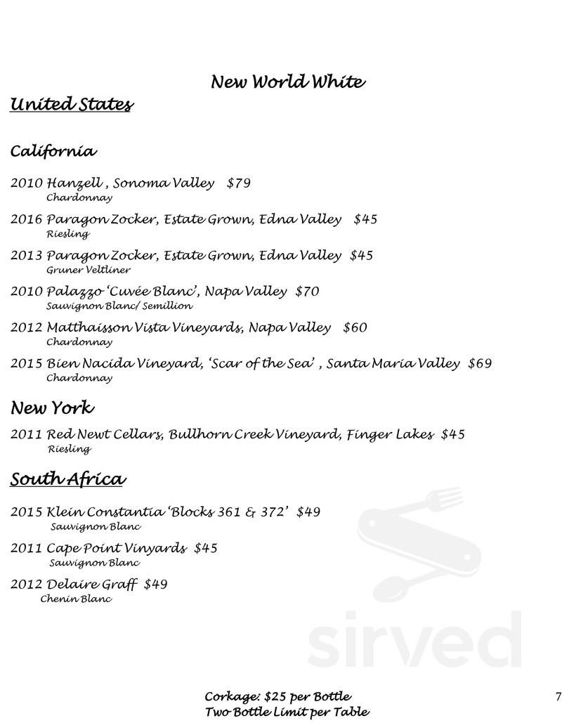 Old Vine Kitchen & Bar menu in Costa Mesa, California, USA