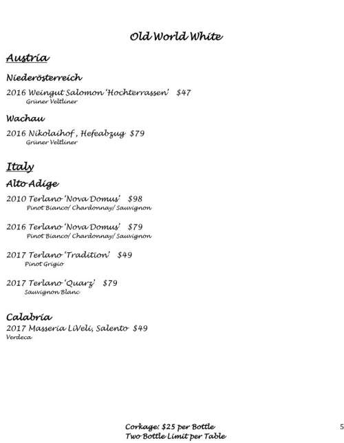Old Vine Kitchen & Bar menu in Costa Mesa, California, USA