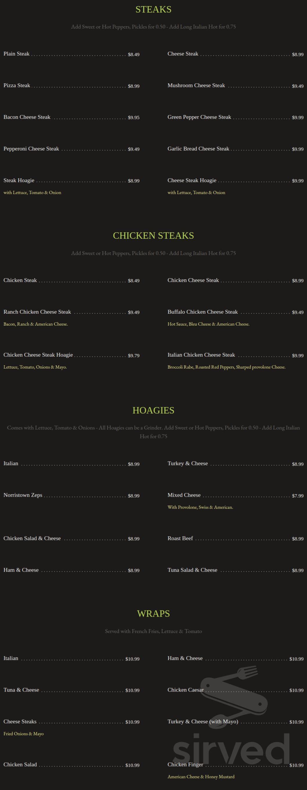 Nonna Lisa's kitchen menu in Lester, Pennsylvania, USA