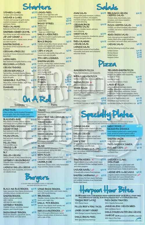 Harpoon Eddie's menu in Sylvan Beach, New York, USA
