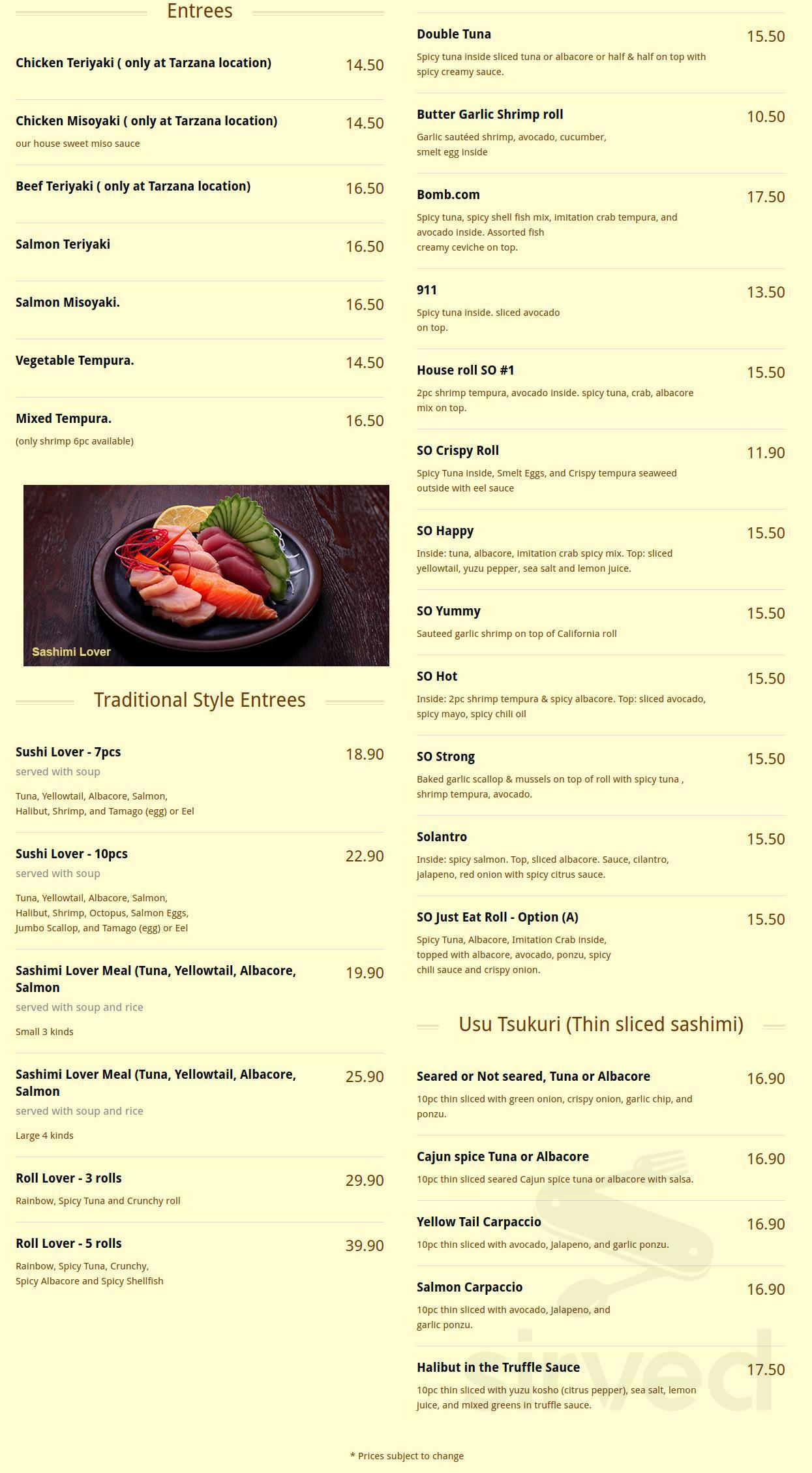 So Sushi Also menu in Woodland Hills, California
