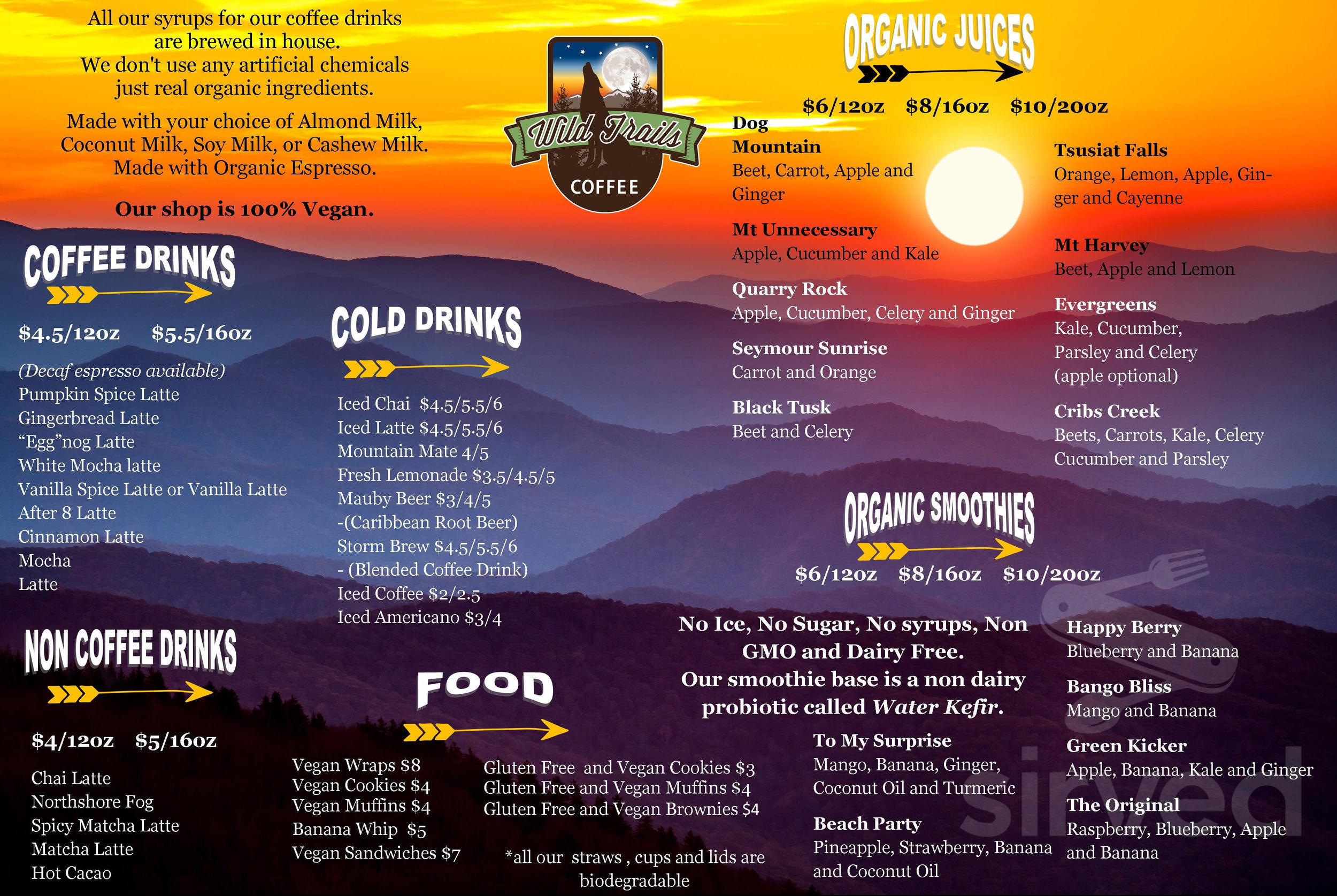 Wild Trails Coffee menu in North Vancouver, British Columbia