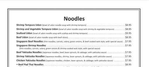 Menu for Sanuki Japanese Steak And Seafood Restaurant in New Bern, NC