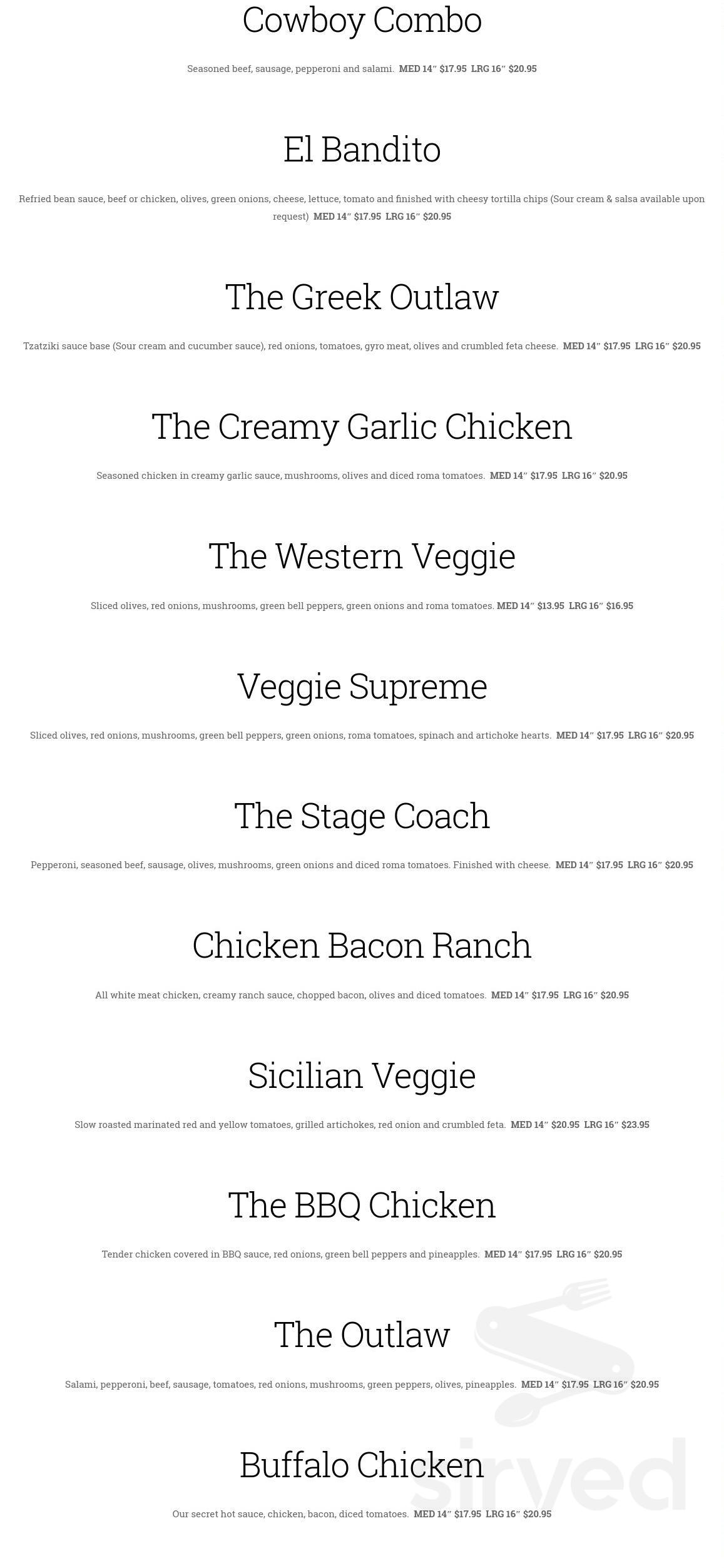 Hitchin Post Pizza menu in Estacada, Oregon