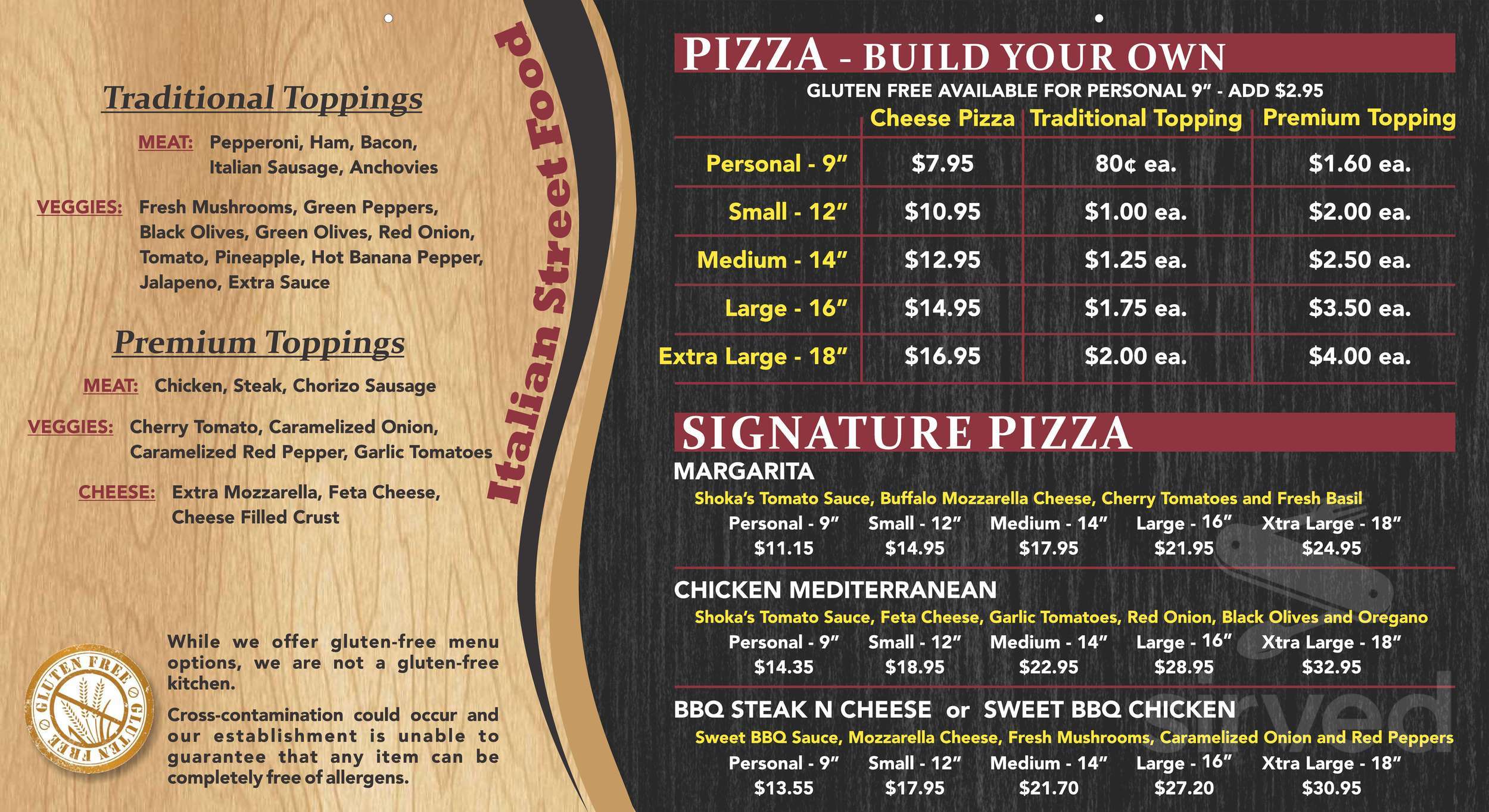 Shokas Pizza Co. menu in Sarnia, Ontario