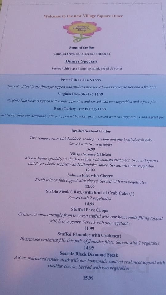 Village Square Diner menus in Shermans Dale, Pennsylvania, United States