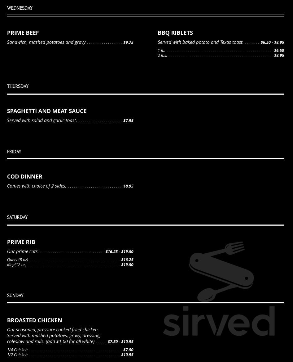 Menu for Pioneer Club in Wabasha, MN | Sirved