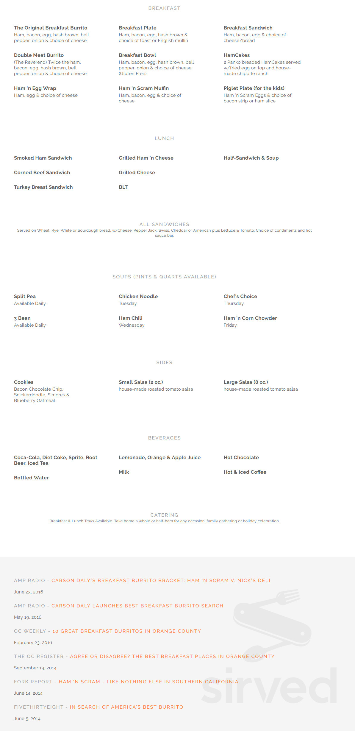 Ham 'n Scram menu in Westminster, California