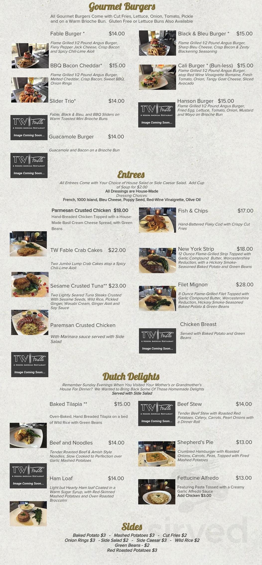 Menu - Bluffton IN's Timber Ridge Golf Course | Sirved