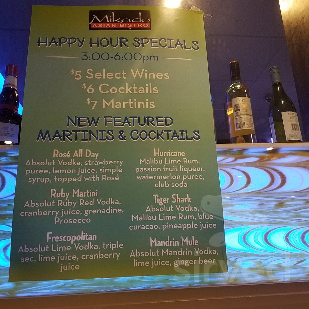 Mikado Asian Bistro specials menu in Canton, Connecticut
