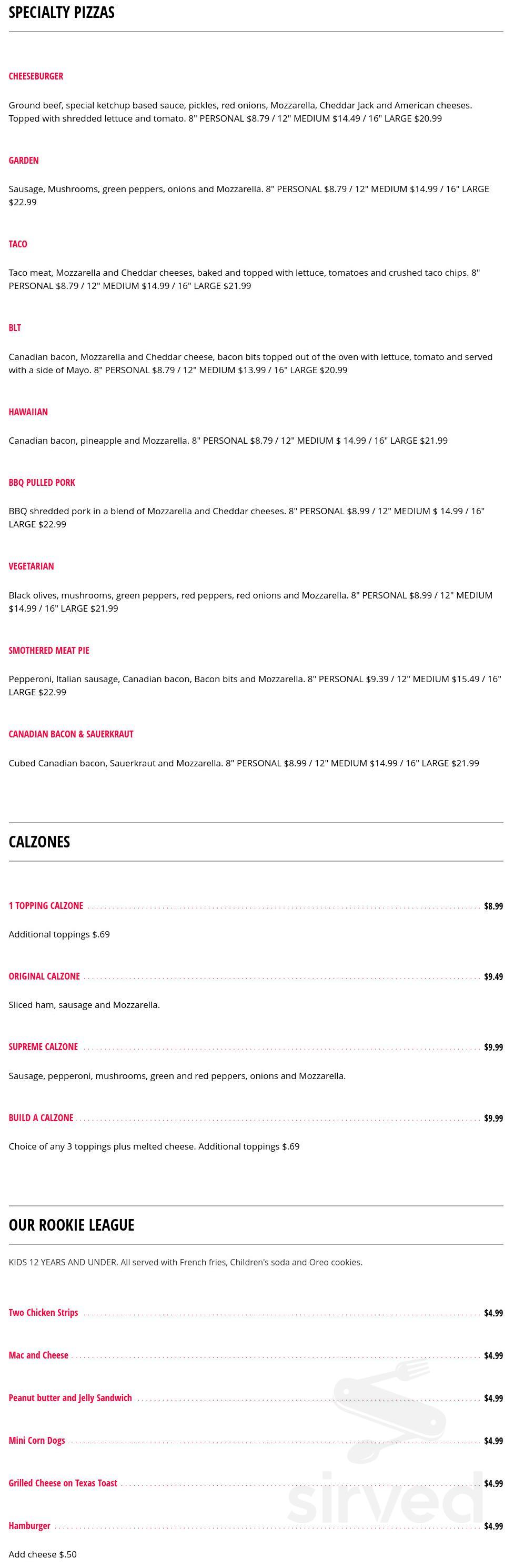 Rookies Sports Bar menu in Davenport, Iowa, USA