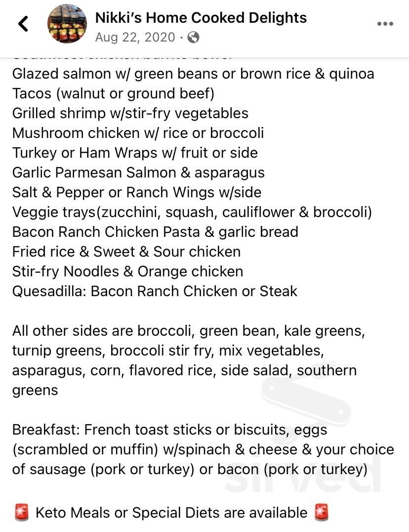 Nikki's Home Cooked Delights menu in Horn Lake, Mississippi, USA
