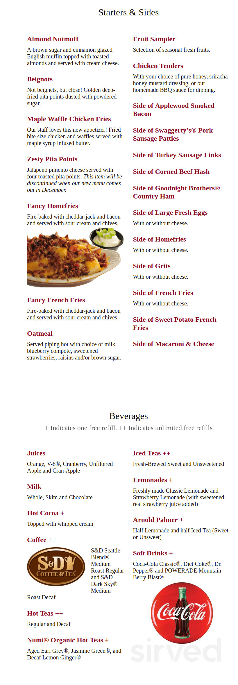 Brigs at the Village Restaurant menu in Cary, North Carolina, USA