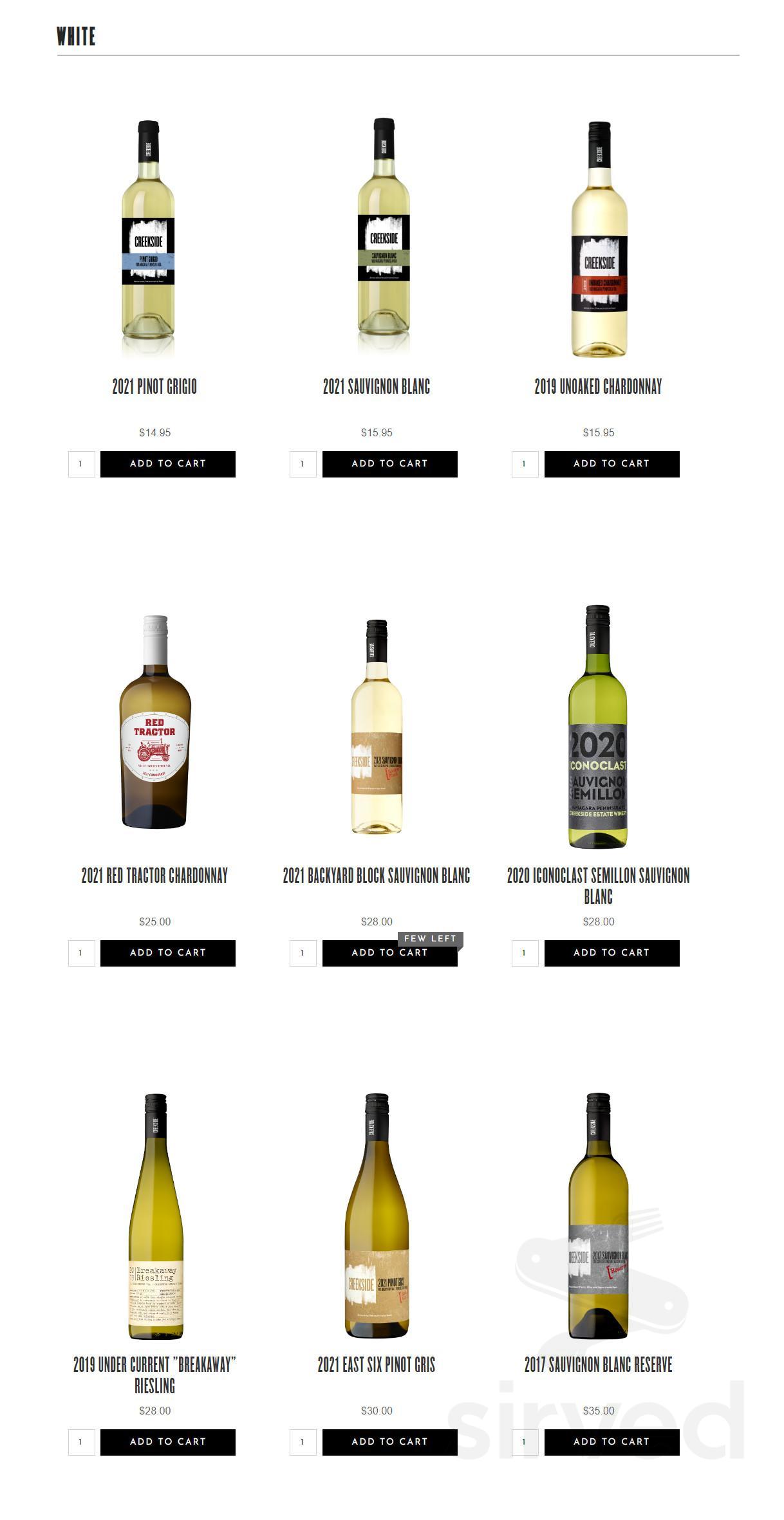 Creekside Estate Winery menu in Jordan Station, Ontario, Canada