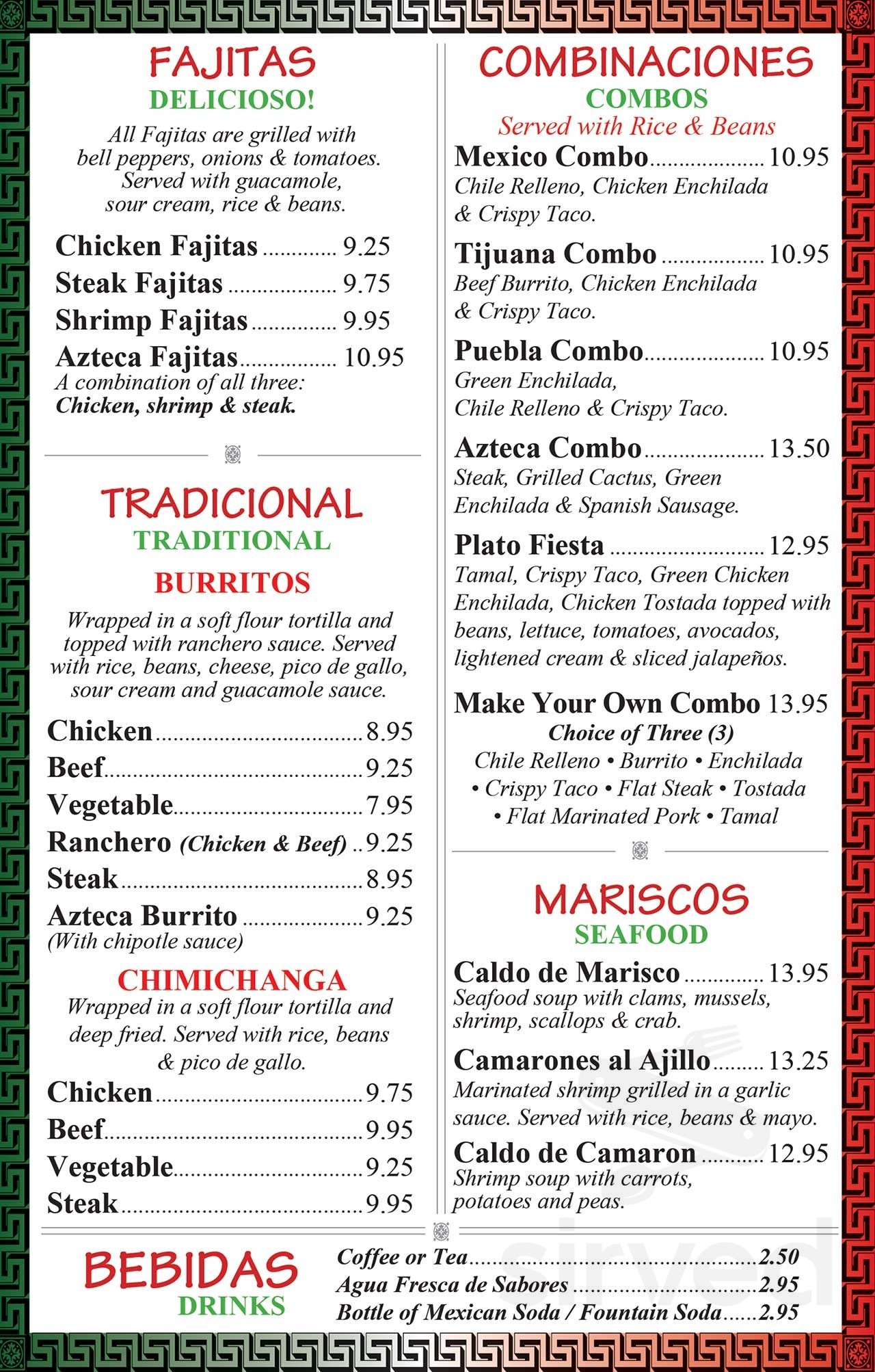 Azteca Mexican Restaurant menu in Brick Township, New Jersey, USA