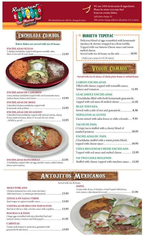 El Patio menu in Chula Vista, California, USA