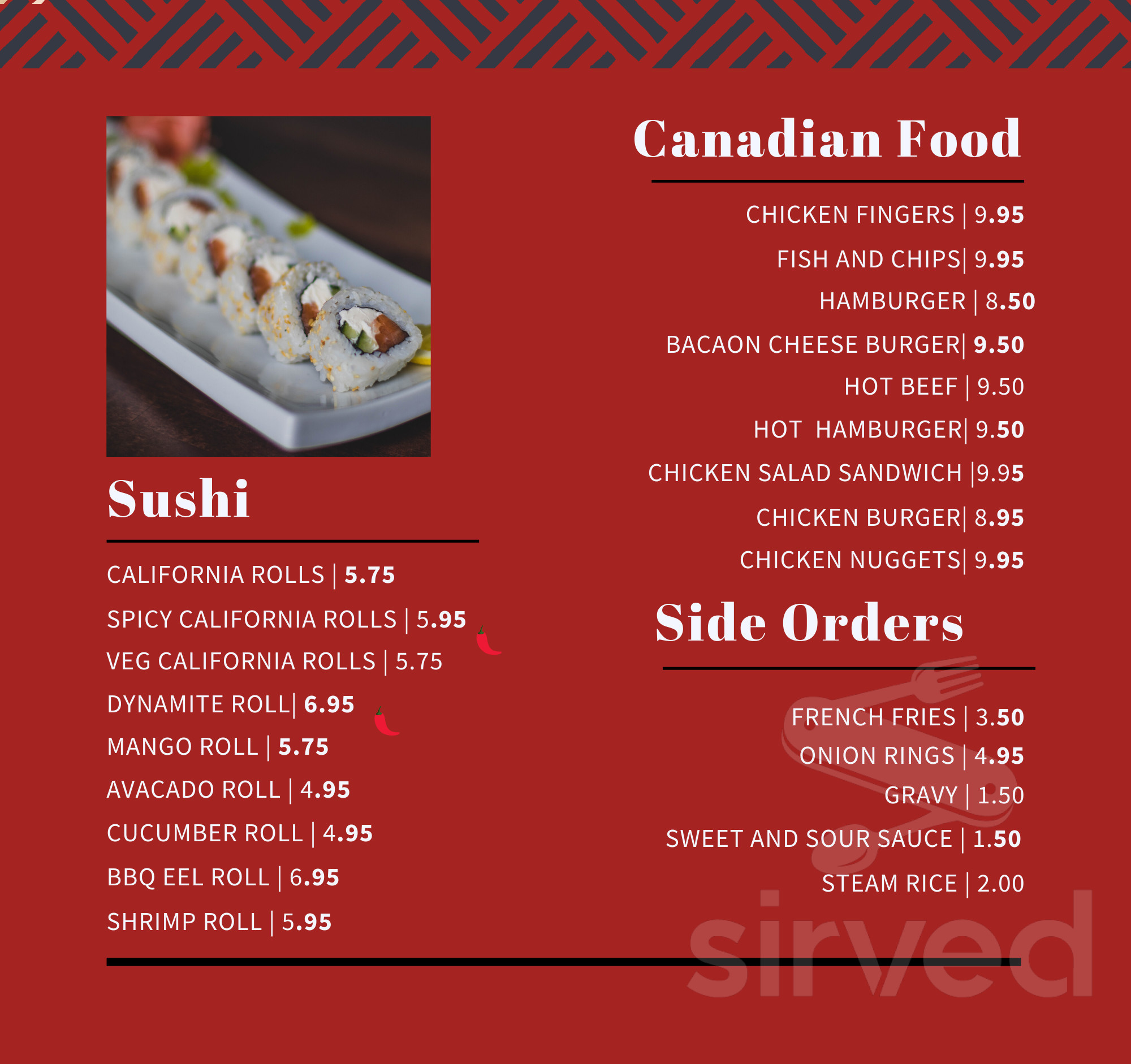 Riverside Restaurant menu in Frankford, Ontario