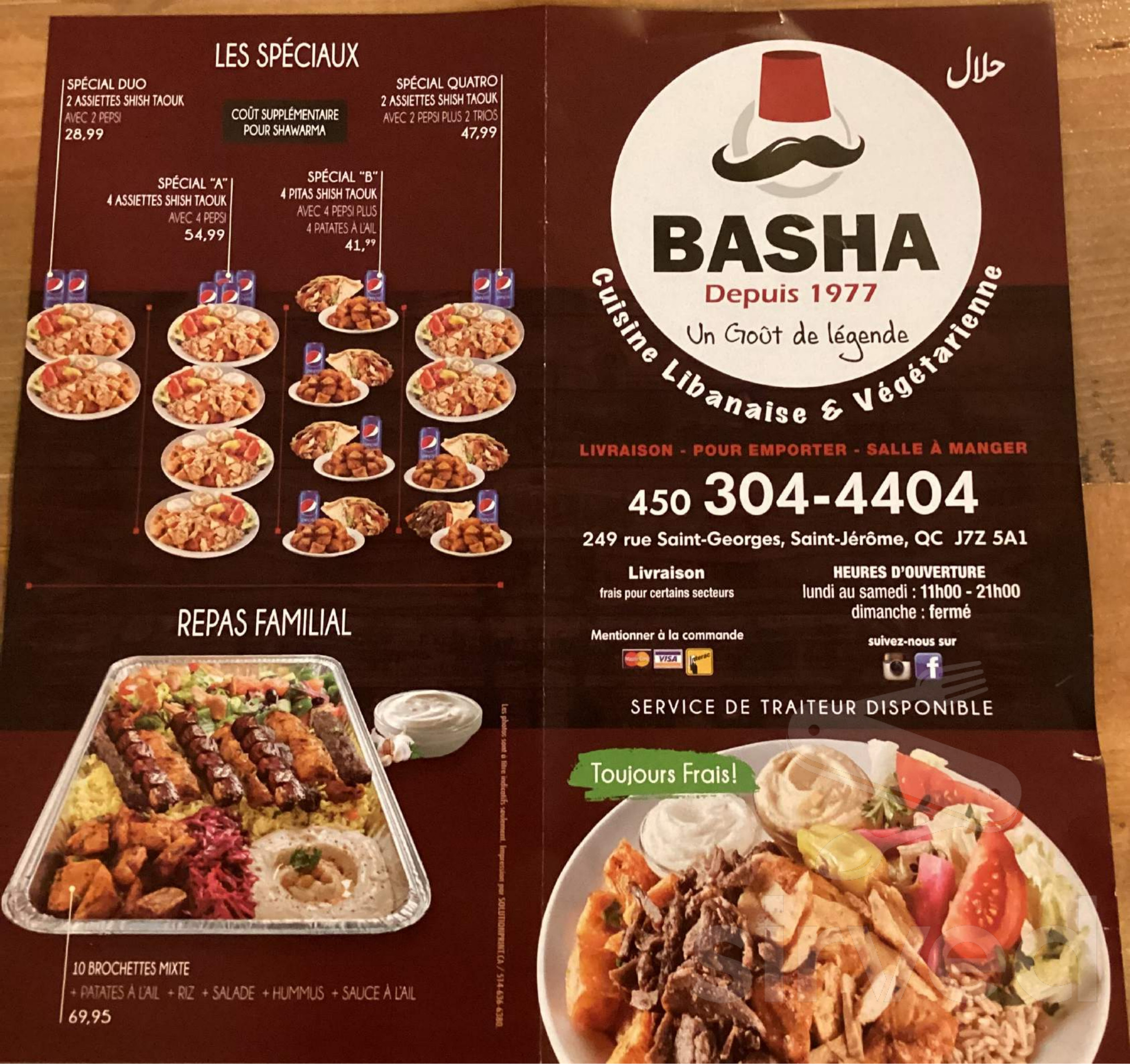 Basha menu in Saint-Jérôme, Quebec, Canada