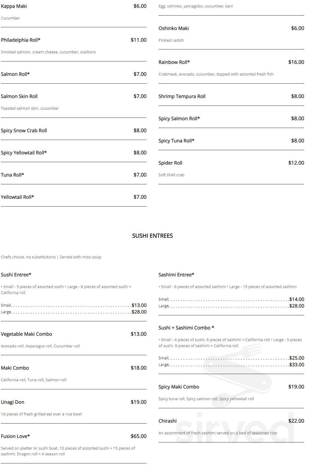 Menu - Rochester MN's Zen Fusion Hibachi &amp; Lounge | Sirved