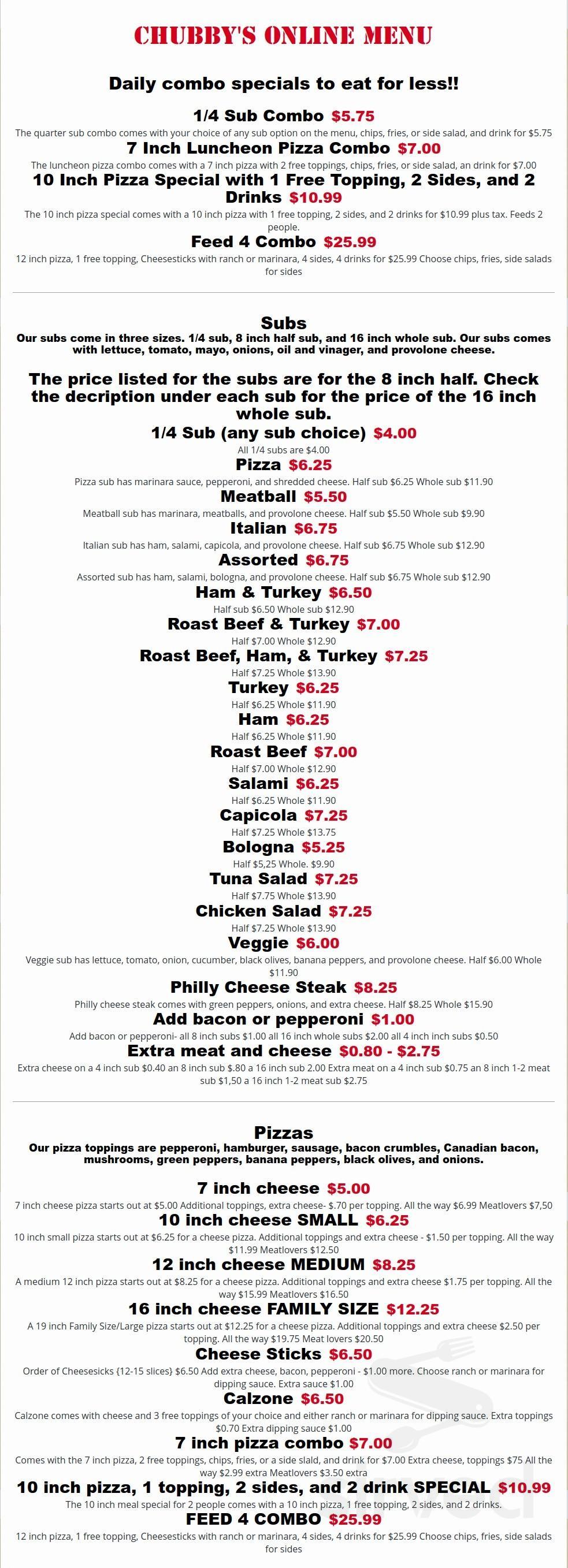 Chubby's of Baton menus in Cajah's Mountain, North Carolina, United States