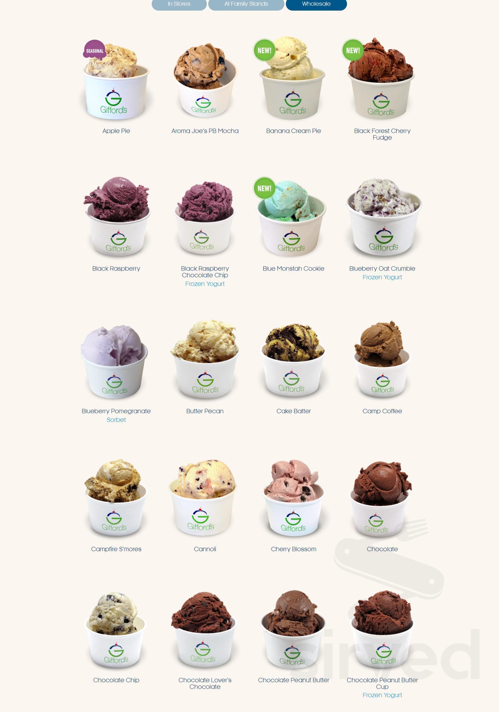 Gifford s Famous Ice Cream Menus In Bangor Maine United States