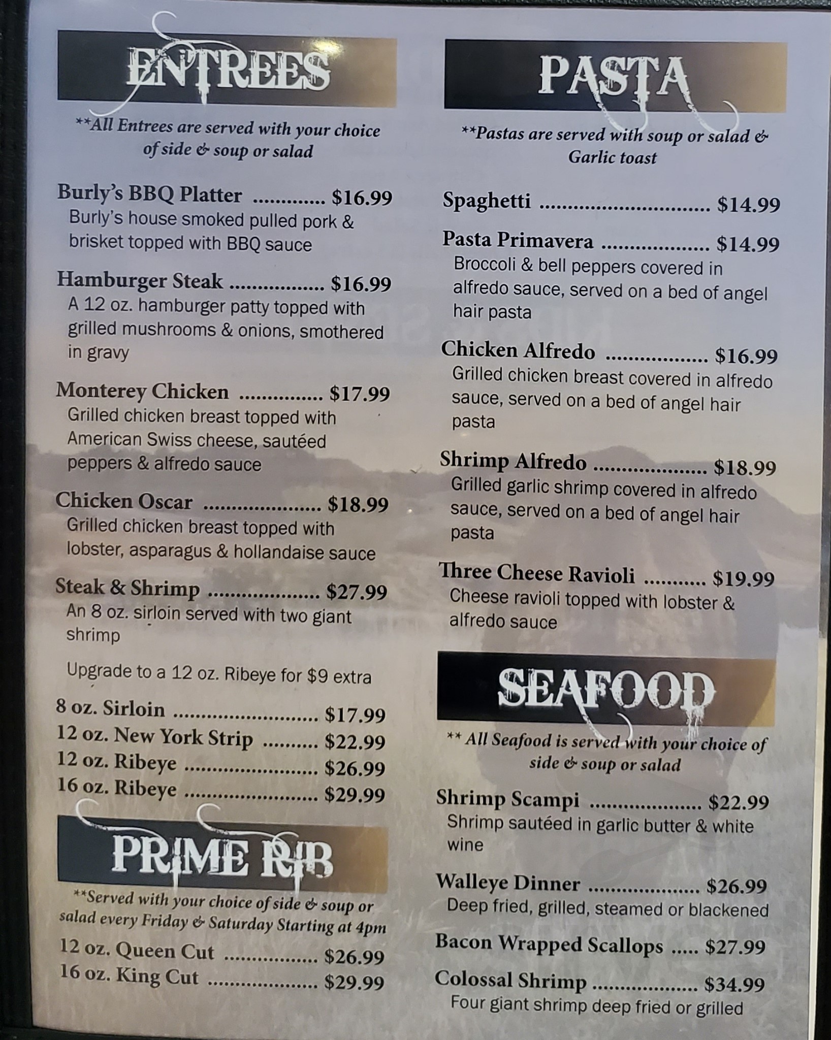 Menu for Burly's Roughrider Bar & Steakhouse LLC in Belfield, ND | Sirved