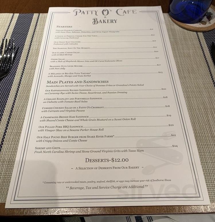 Menu - Washington VA's Patty O’s Cafe | Sirved