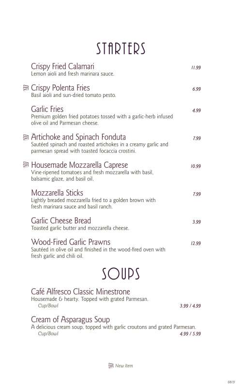 Café Alfresco menu in Reno, Nevada, USA