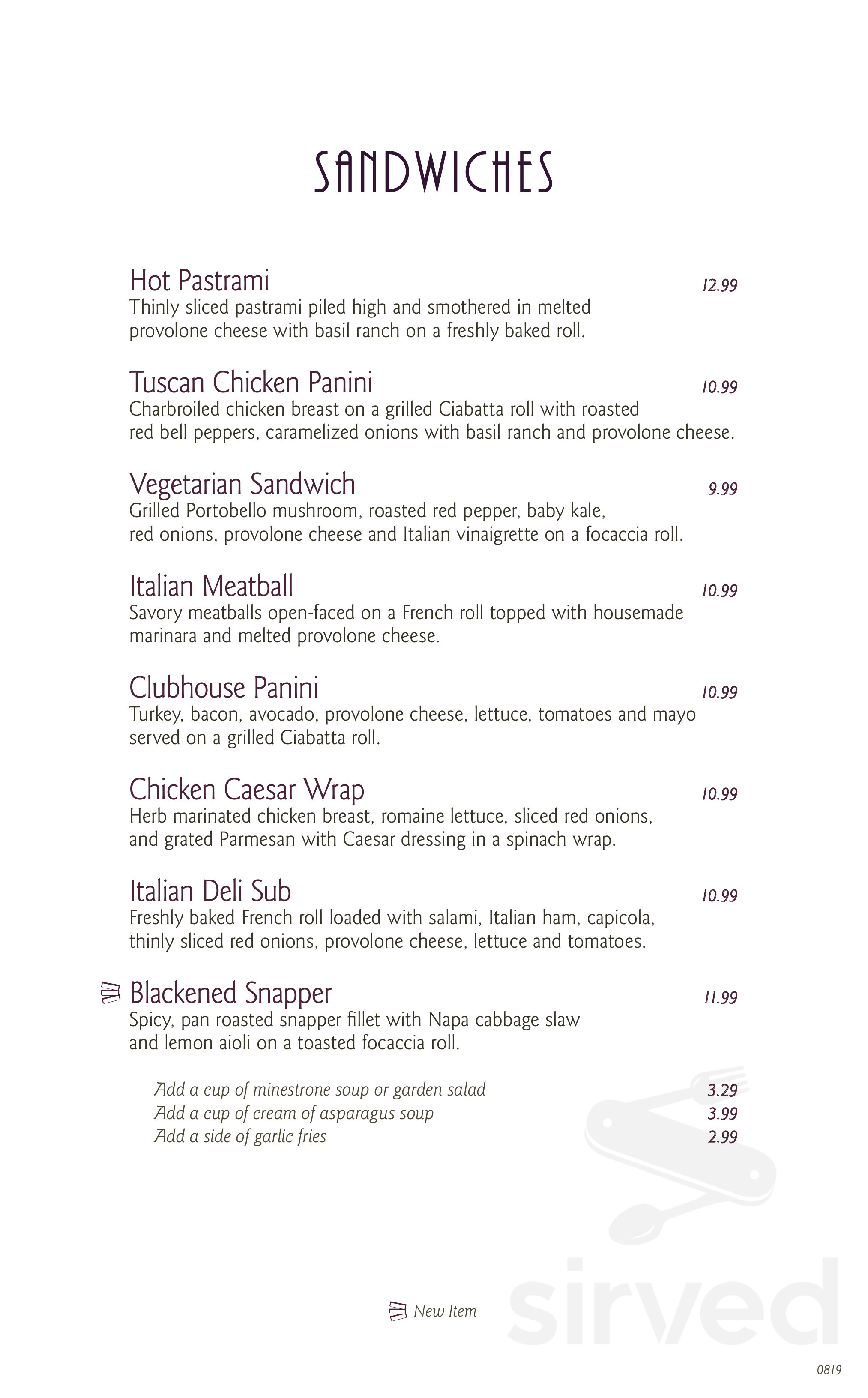 Café Alfresco menu in Reno, Nevada, USA