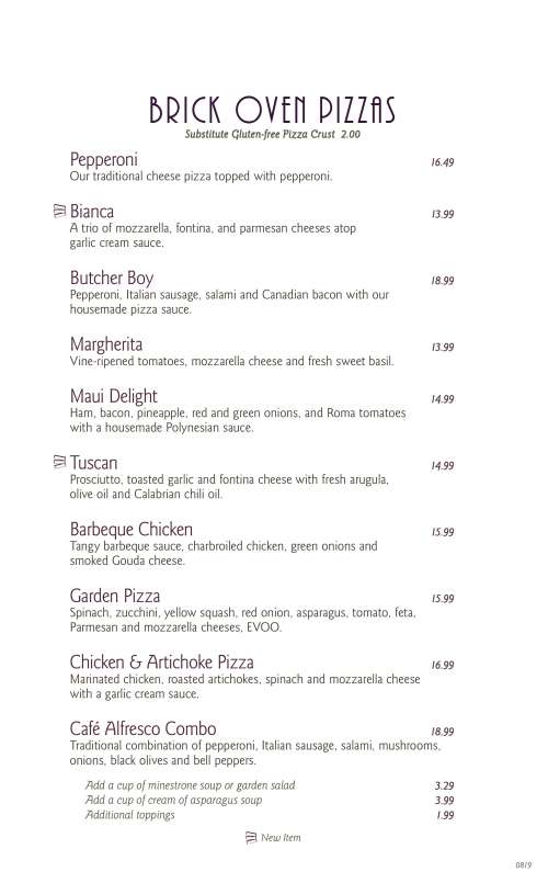 Café Alfresco menu in Reno, Nevada, USA