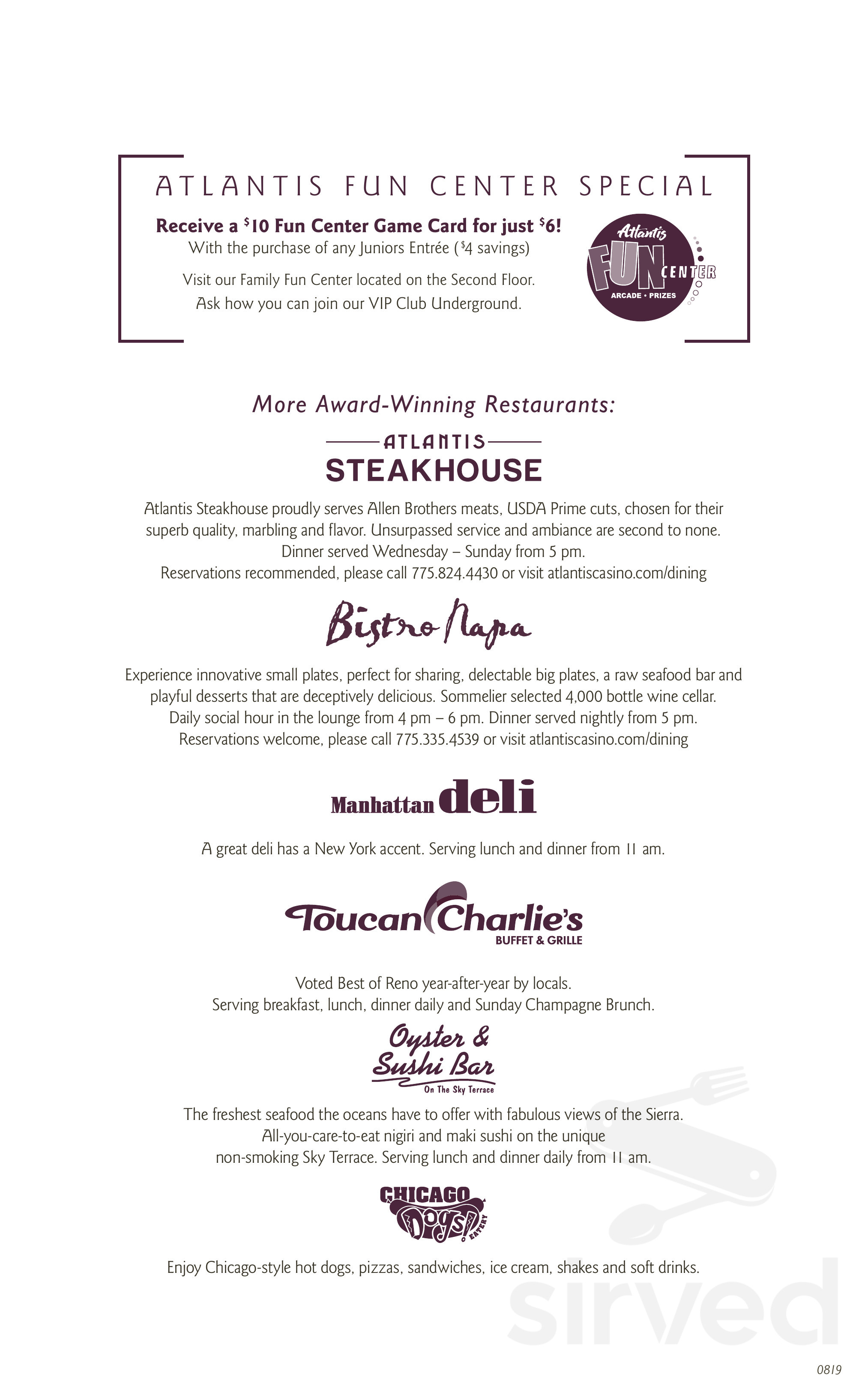 Café Alfresco menu in Reno, Nevada, USA