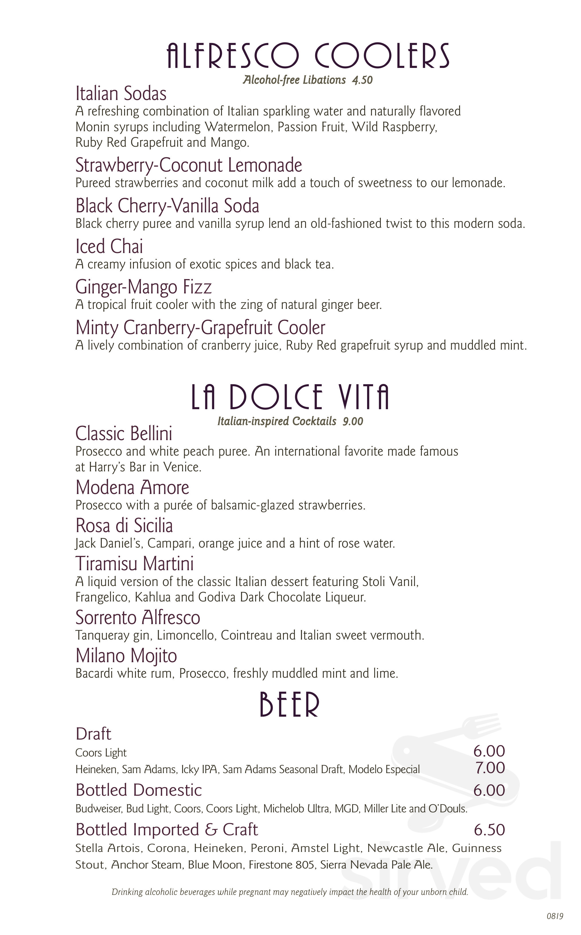 Café Alfresco menu in Reno, Nevada, USA