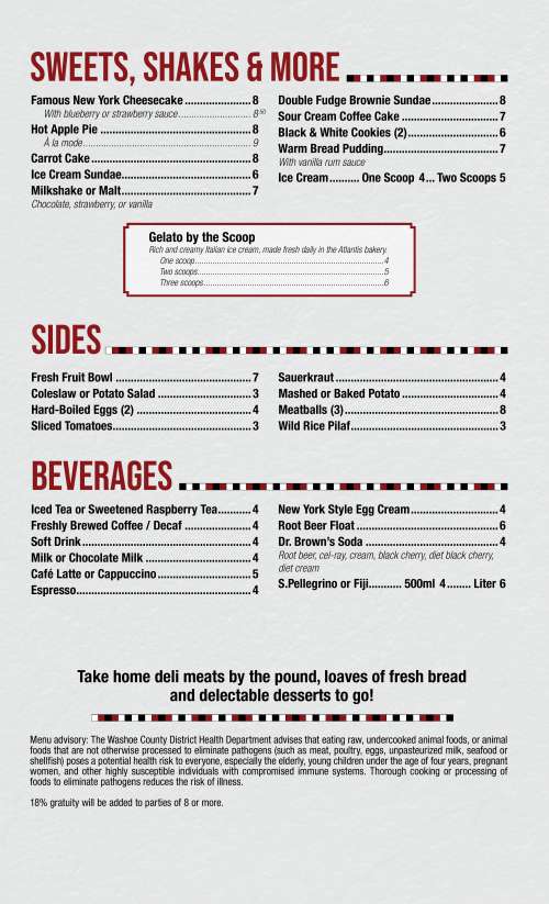 Manhattan Deli menu in Reno, Nevada, USA