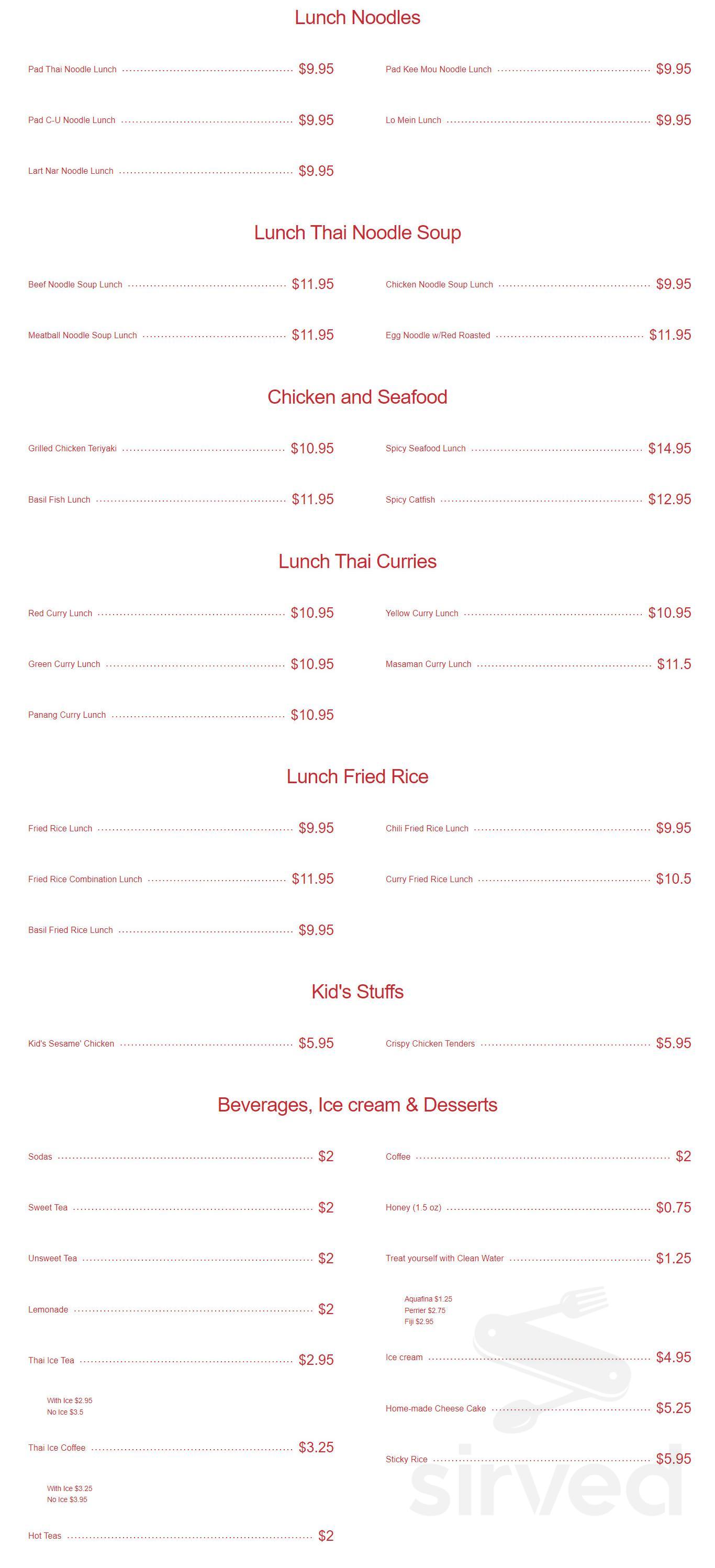 Insee Thai Asian Cuisine menu in Stockbridge, USA
