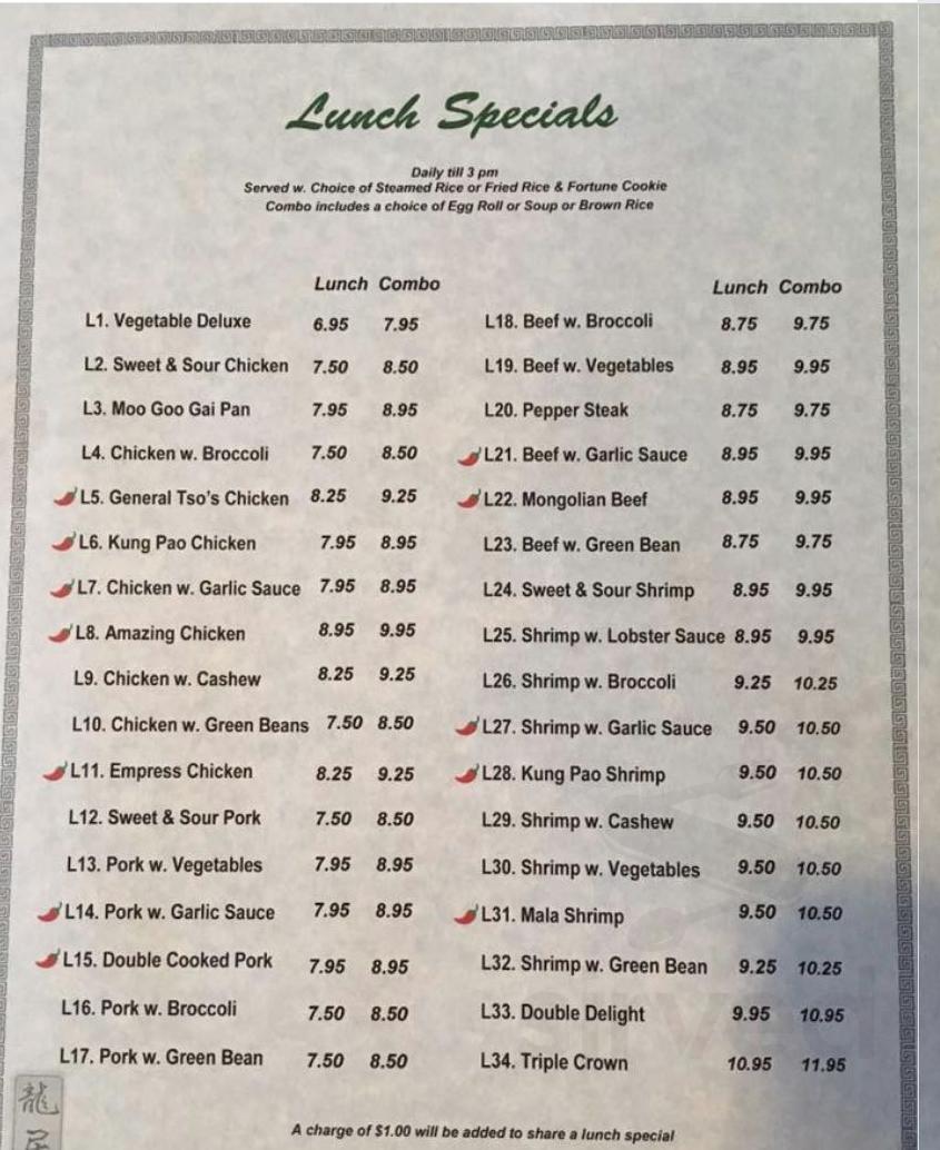 Imperial Garden Restaurant menu in Youngstown, Ohio, USA