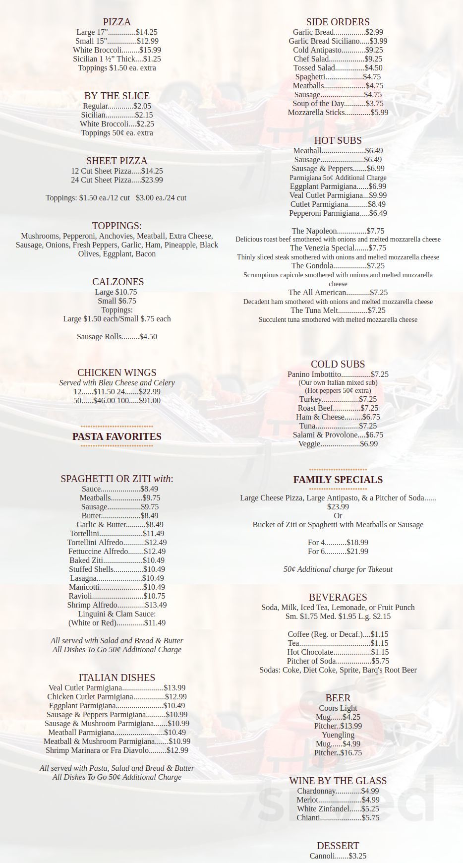 Menu for Venezia Pizza & Pasta in Clifton Park, NY Sirved